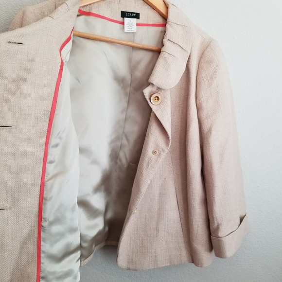 J. Crew Women's Linen Blend Holly Blazer Jacket Size 8 Beige Neutral 3/4 Sleeve - Picture 3 of 10